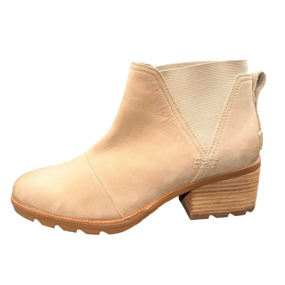 Sorel Cate Chelsea Boots Women’s 10 Beige Leather Waterproof Block Heel